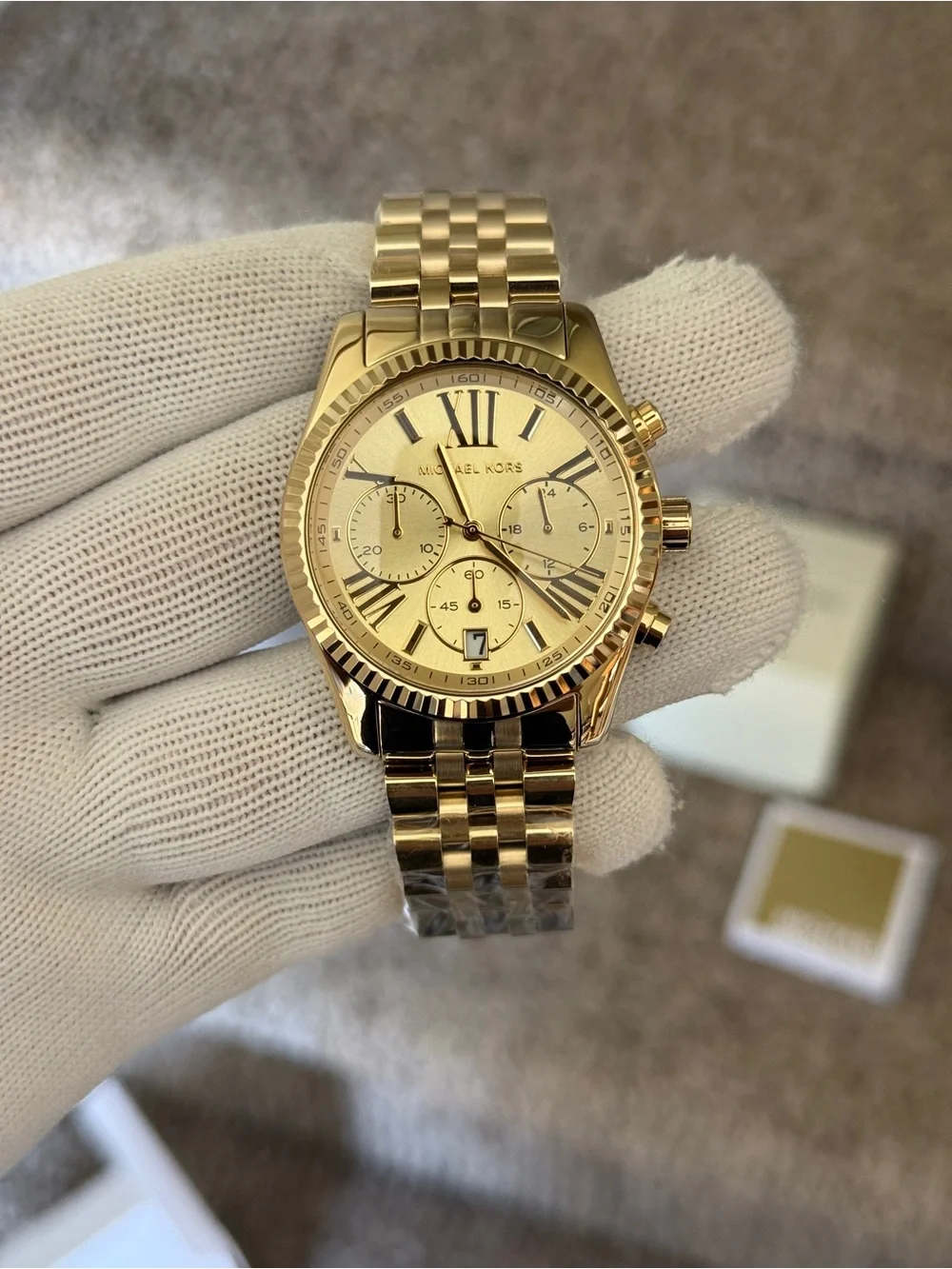Michael Kors Gold Stainless Steel Chronograph Watch Womens 38mm dial